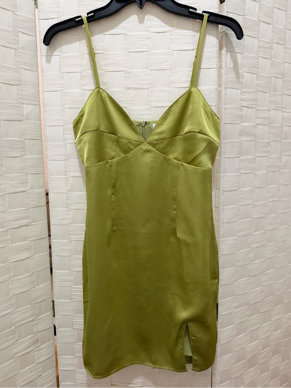 NWOT Sky to Moon Olive Green Satin Mini Slip Dress Size S